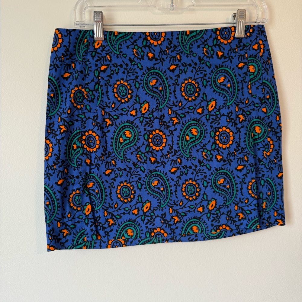 J. Crew Blue and Green Mini Pencil Skirt